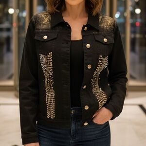 Vintage 90's Luxe Moda Black Studded Jean Jacket -- M‎